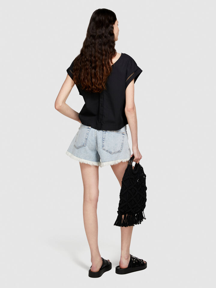 Cropped blouse with crochet - women's blouses - Black | Sisley image number 3